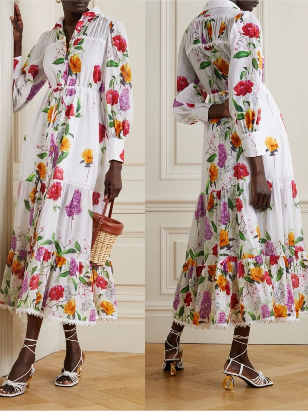 Charo Ruiz Ibiza Lotus Floral Print Maxi Cotton Shirt Dress NEW with tags
